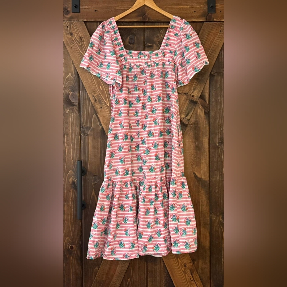Ophelia & Indigo Fifi Angel Sleeve Tiered Hem Dress 100% Organic Cotton